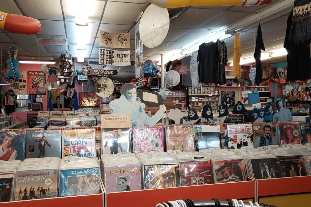 Rock 'n' Roll Heaven A record shop with rows of rock and roll vinyls on display