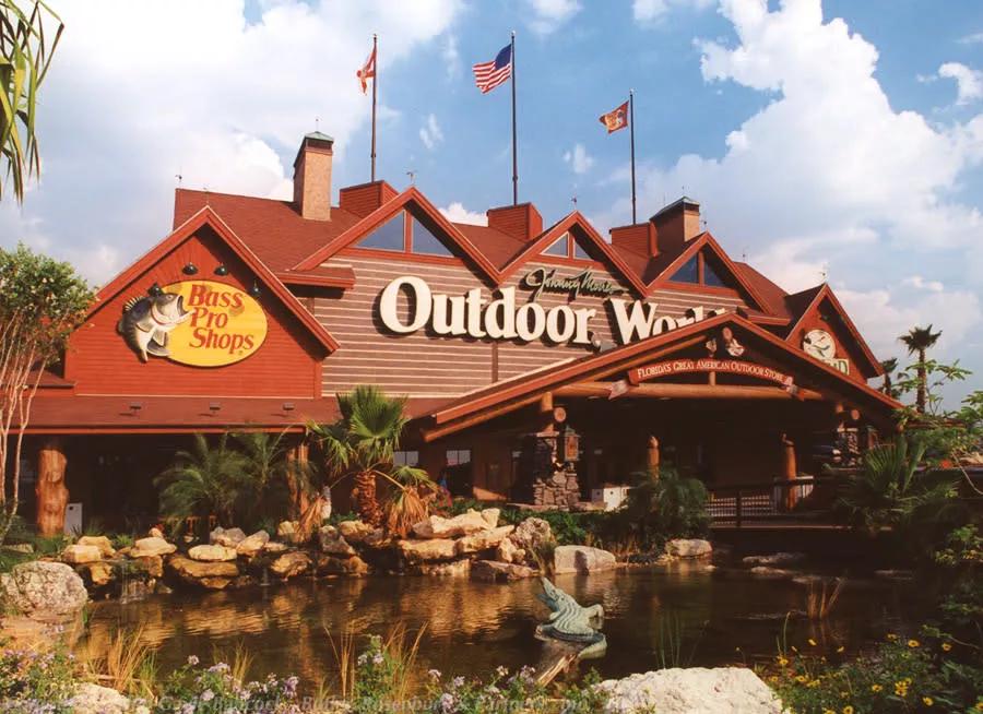 Bass Pro Shops The exterior of a Bass Pro Shop designed to look like a wooden cabin