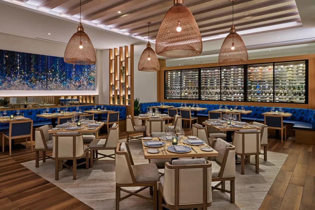 Amare Restaurant A restaurant dining room filled with tables and chairs set ready for customers to dine