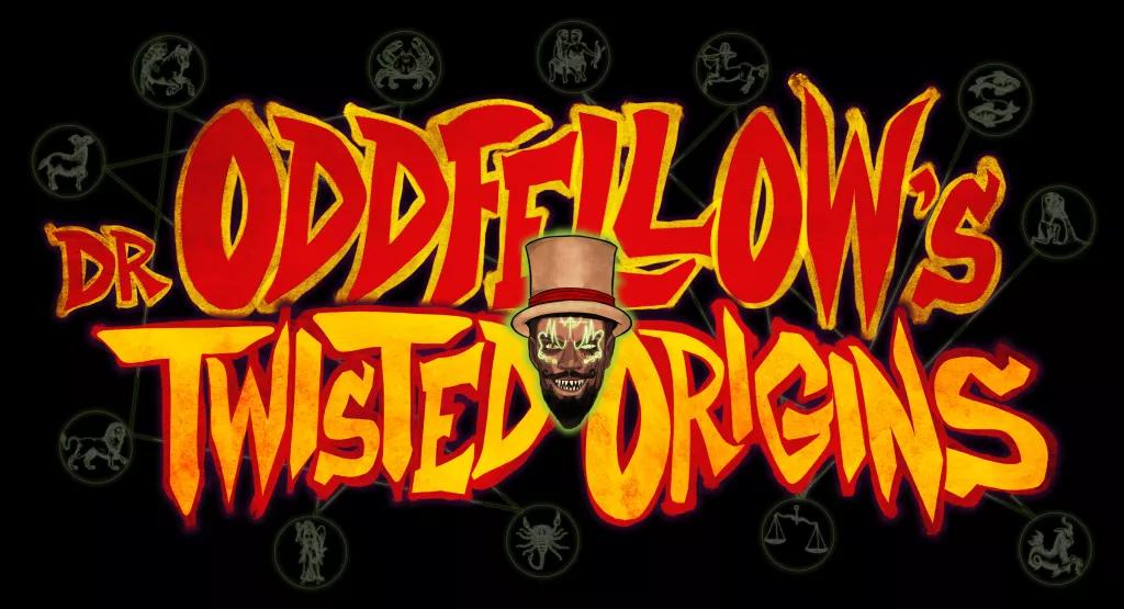 Dr Oddfellow's Twisted Origins at Halloween Horror Nights Dr Oddfellow's Twisted Origins in red and yellow graffiti-style writing