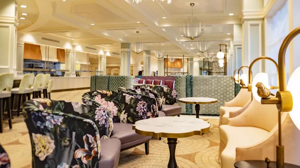 Citricos at Grand Floridian Resort A restaurant lounge full of upholstered floral armchairs