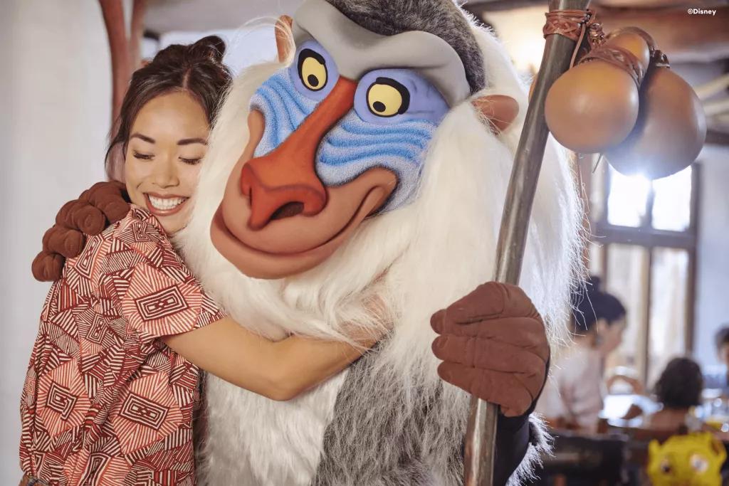 Character Meetings at Disneyland Paris A woman hugging Rafiki