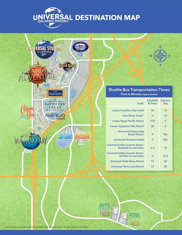 A map of the Universal Orlando Resort and hotel locations 