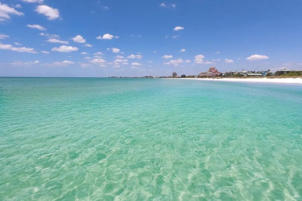 Florida's Beaches in the Winter A wide expanse of clear turquoise water with a shoreline in the background