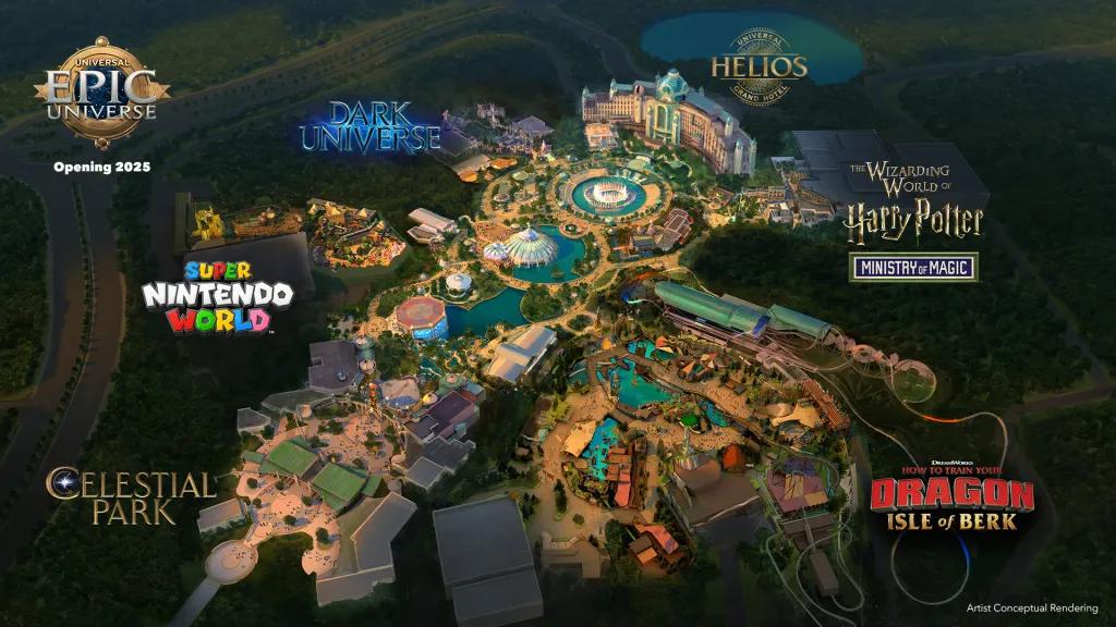 Map of Epic Universe A concept drawing of a map of Universal Epic Universe