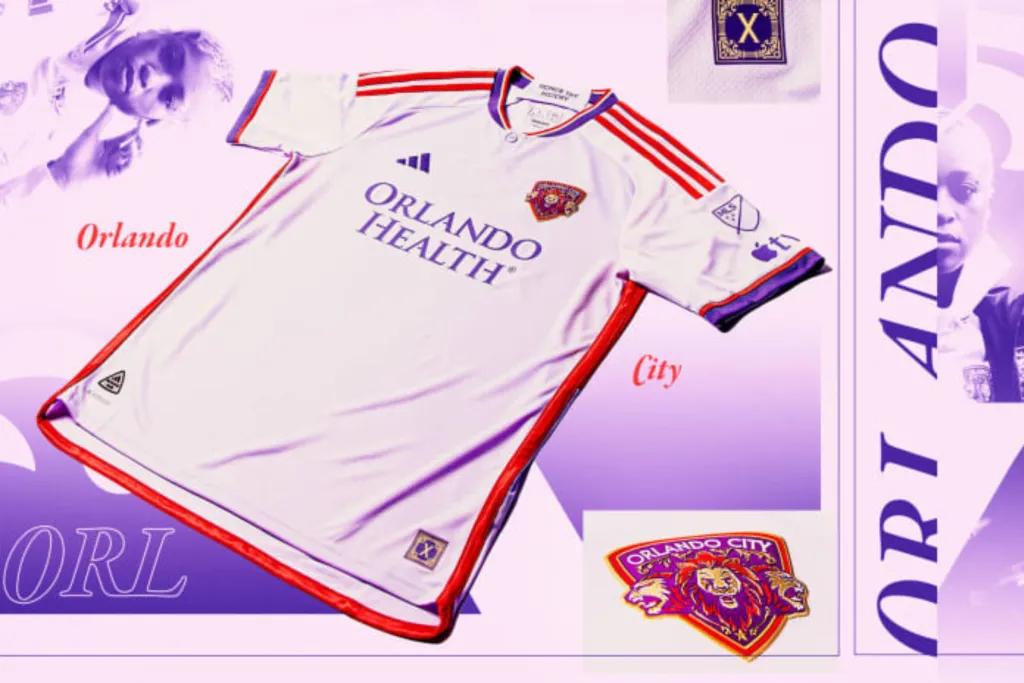 Orlando Legacy Jerseys A mock-up of a football shirt. It is white with red stripes on the shoulders and Orlando Health written across the front