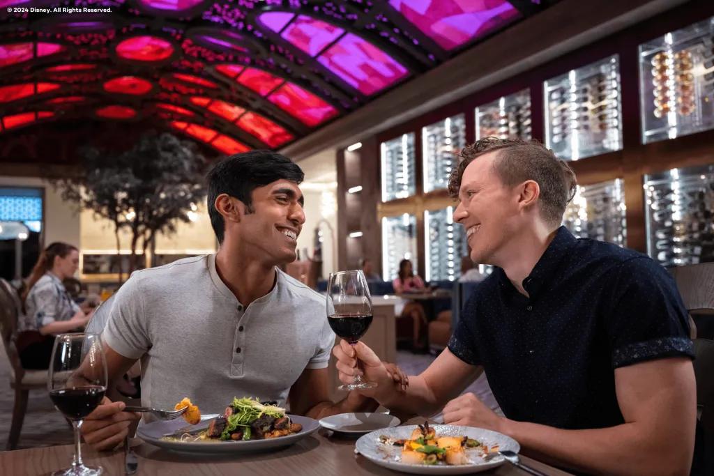 Tapas at Disney's Coronado Springs Resort Two men eating tapas and drinking wine at a restaurant