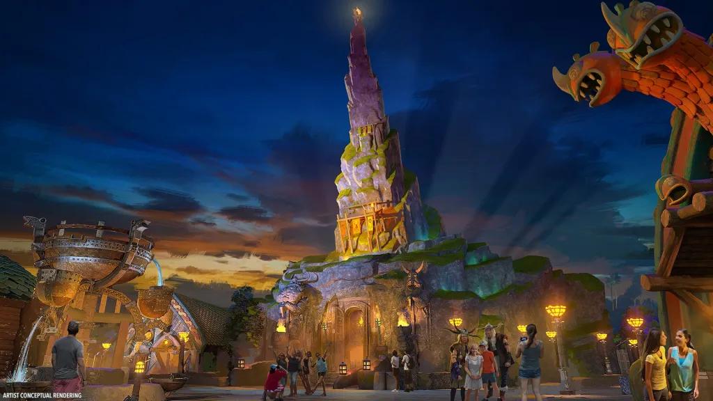 Mead Hall Concept art of the 'mead hall' at How To Train Your Dragon - Isle of Berk