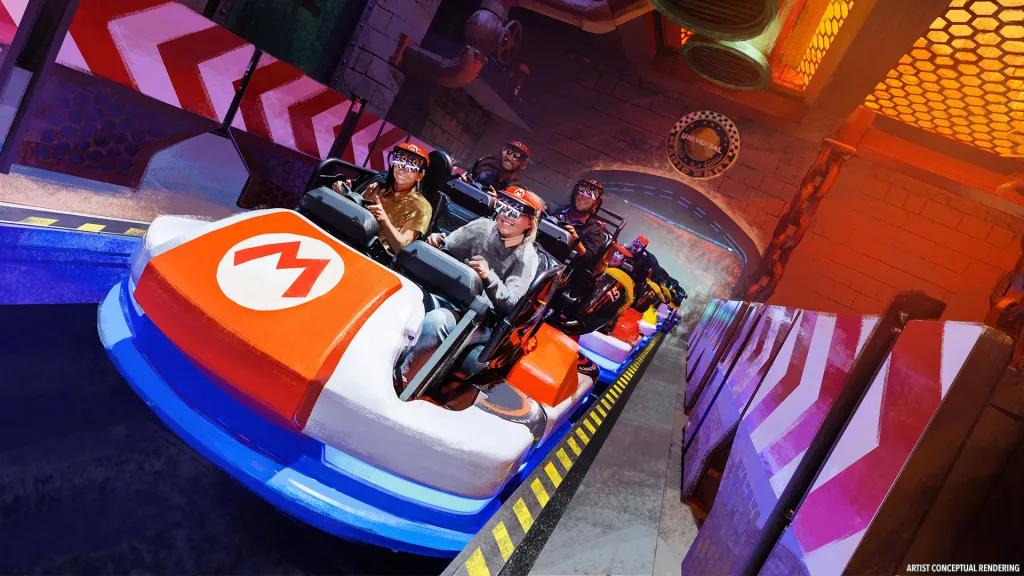 Mario Kart: Bowser's Challenge Concept art of people in a Mario Kart vehicle wearing augmented reality glasses