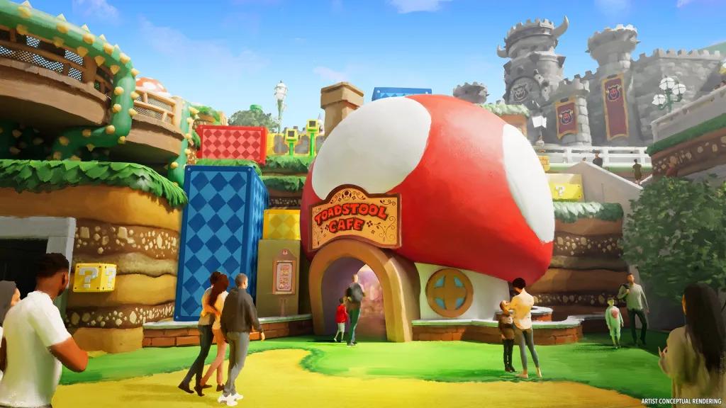Toadstool Cafe Concept art of a restaurant entrance shaped like a toadstool