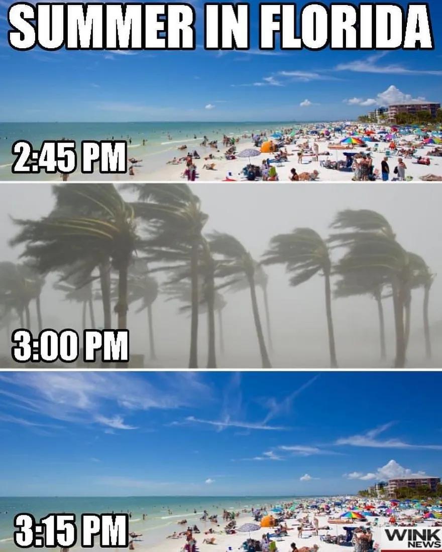 Florida summer weather meme Florida summer weather meme about the weather changing from rain to sun