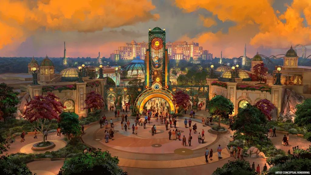 Universal Epic Universe - Opening 2025! Concept art of the entrance to Universal Epic Universe