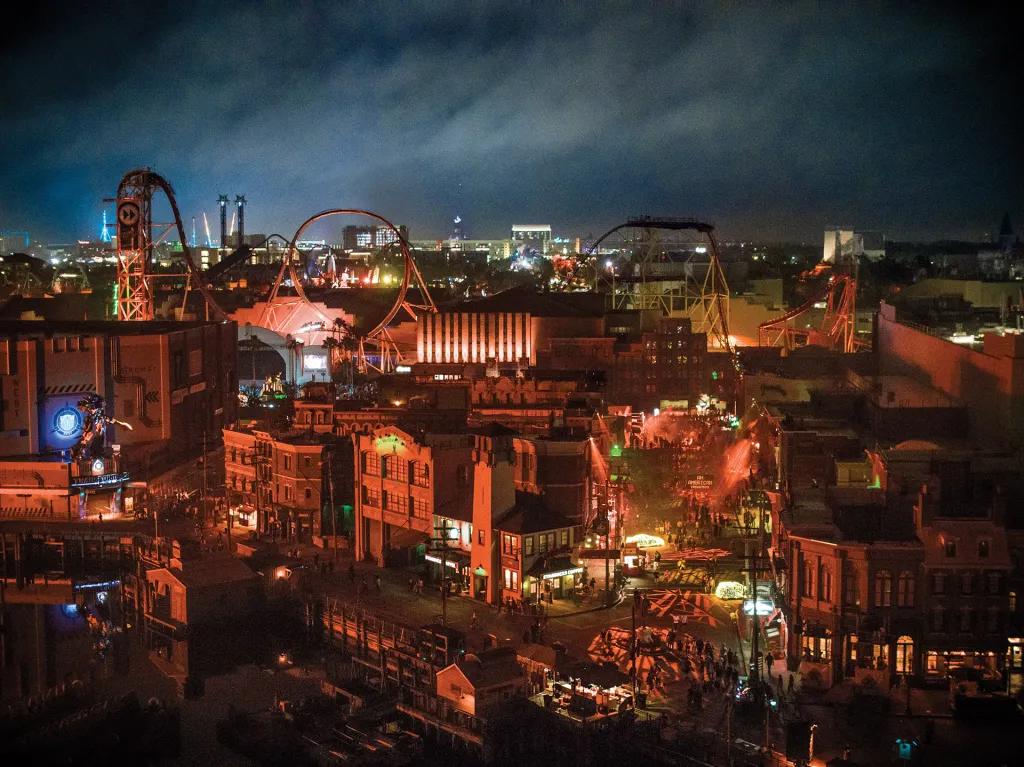 Halloween Horror Nights at Universal Orlando An aerial view of Universal Studios Florida during Halloween Horror Nights
