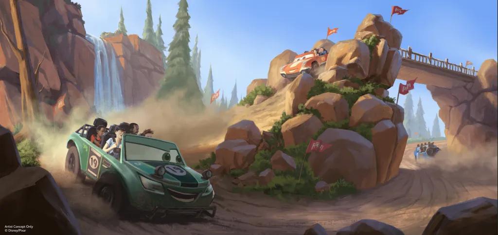 Cars Attraction coming to Magic Kingdom Park Concept art of a new Cars-themed attraction set in a rocky canyon