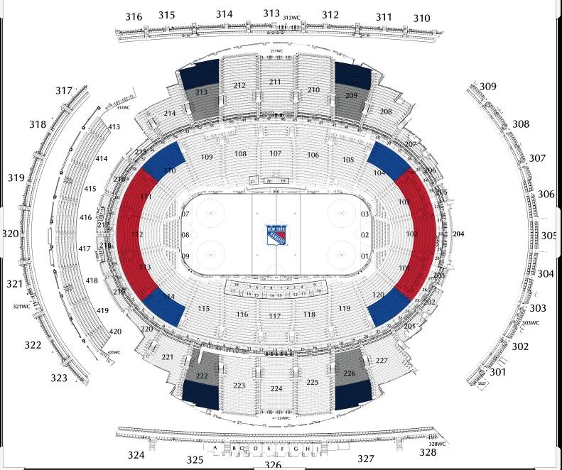 New York Rangers Sitzplätze Sitzplatzkategorien für ein Spiel der New York Ranger der NHL