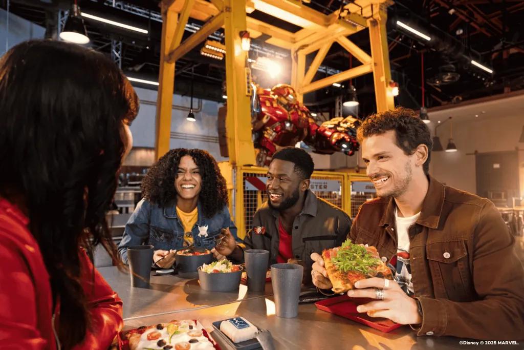 Stark Factory Restaurant at Disneyland Paris A group of friends eating in Stark Factory at Disneyland Paris
