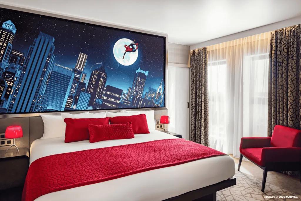 Disney Hotel New York - The Art of Marvel Spider-Man Room A Spider-Man themed hotel room with one king-sized bed
