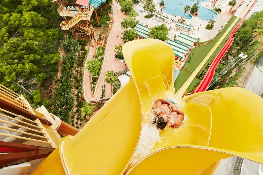 King Khajuna A bird's eye view of someone about to go down a waterslide