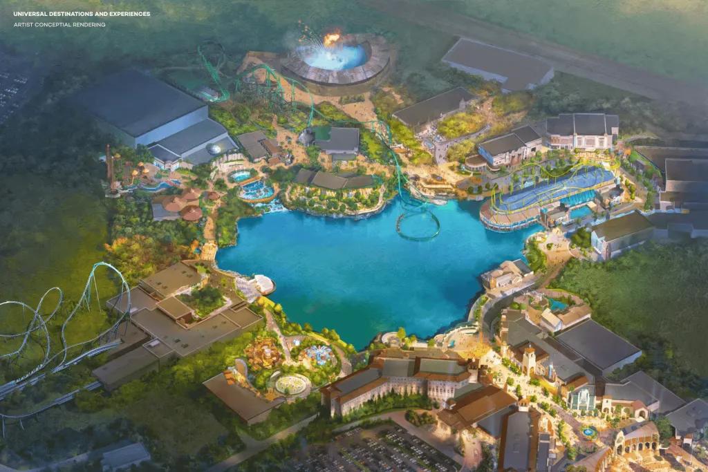 Universal Studios UK Theme Park Concept Art An artist rendering of a theme park resort