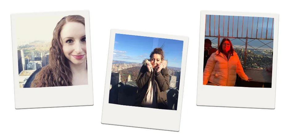New York City Three polaroid images of women in New York City at the top of a viewing platform.