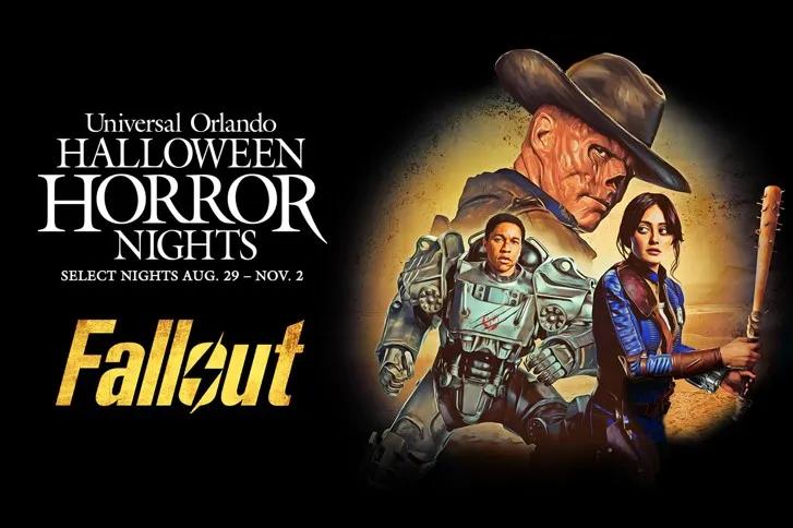 Fallout at Halloween Horror Nights A poster of Fallout next to the words Universal Orlando Halloween Horror Nights