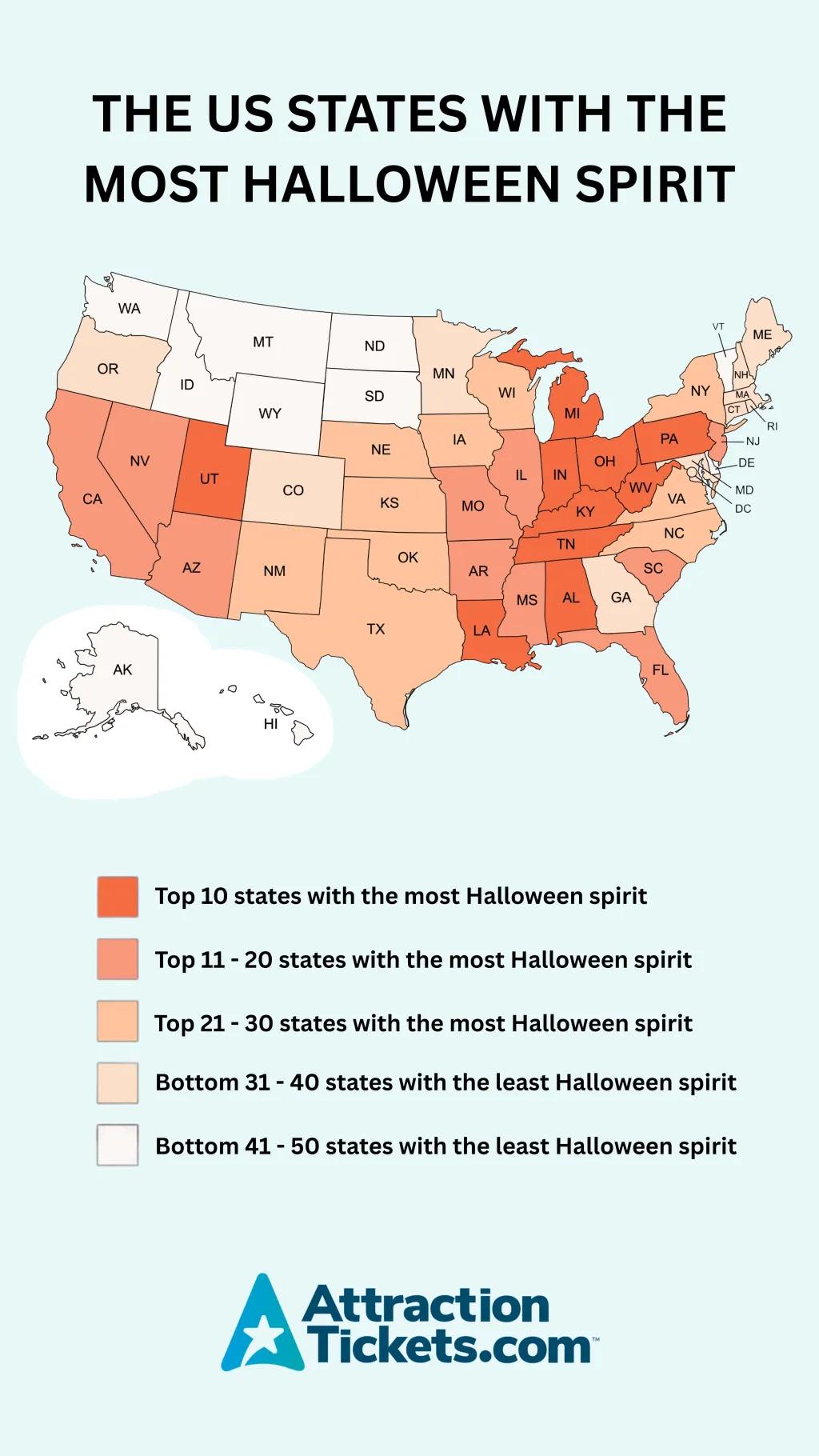 Which States Have the Most Halloween Spirit? A map showing which American states have the most Halloween spirit