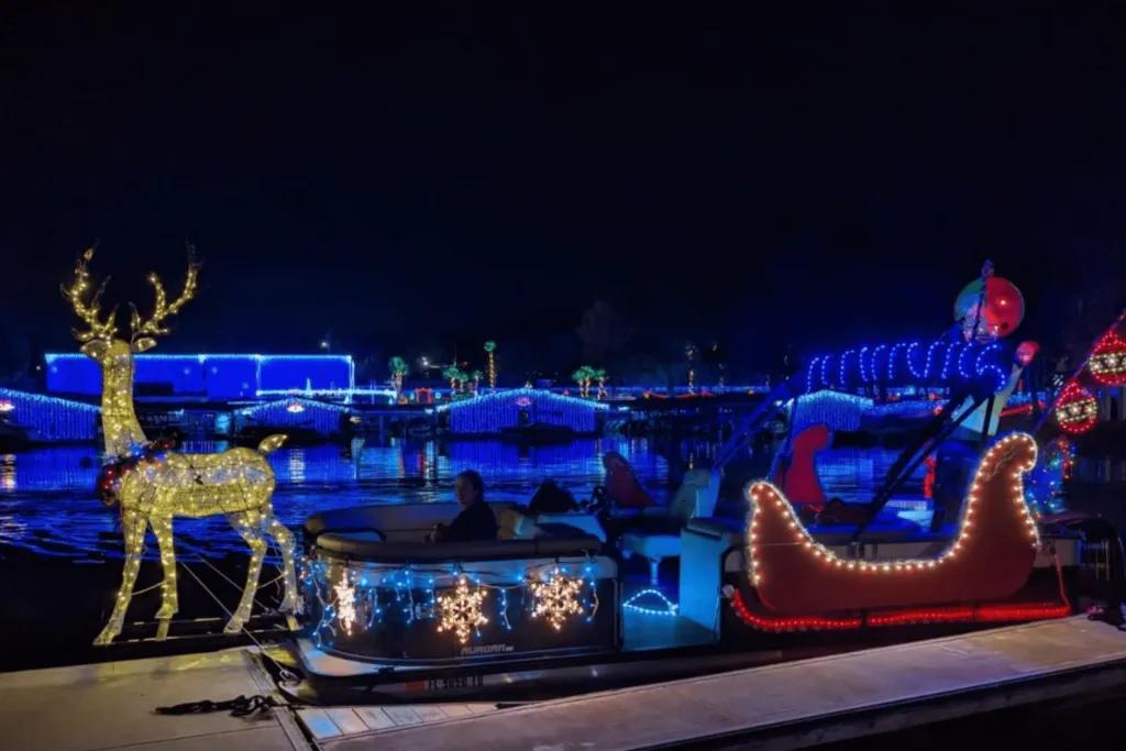 Boat shaped like a santa sleigh and reindeer