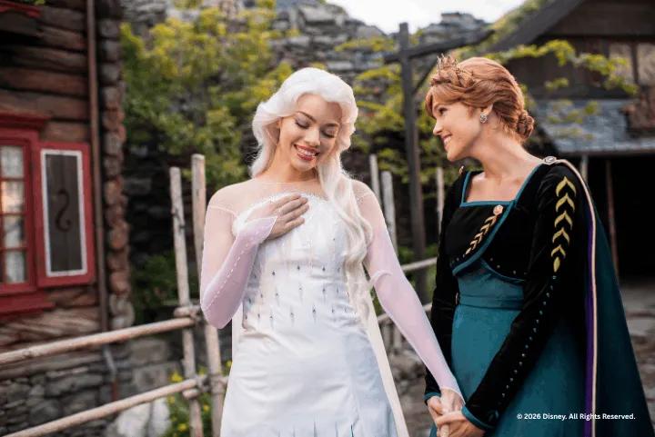 Anna and Elsa characters smiling together