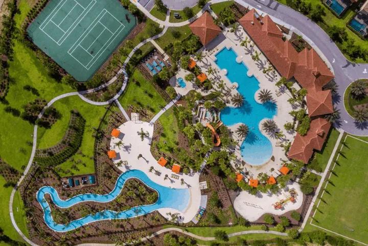 Aerial view of Solterra Resort pools