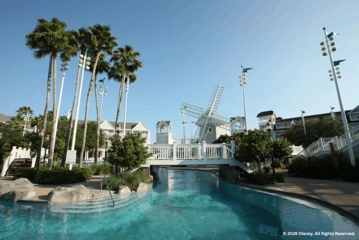 Stormalong Bay pool and windmill at Disney's Yacht and Beach Club Resorts