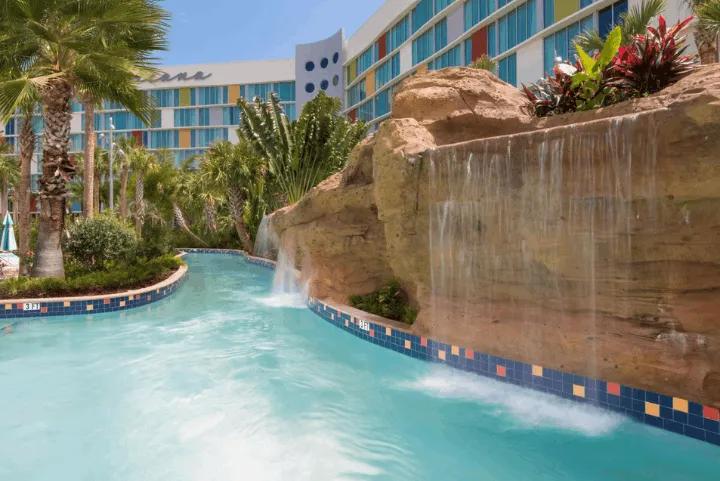 Lazy river with rock waterfalls at Universal's Cabana Bay Beach Resort