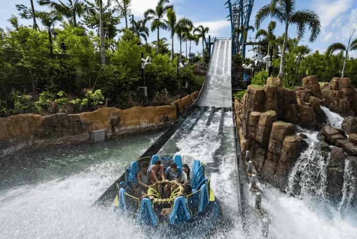 Guests riding Infinity Falls at SeaWorld Orlando