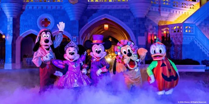 Mickey's Not-So-Scary Halloween Party Mickey, Minnie, Goofy, Pluto and Donald Duck posing in Halloween costumes