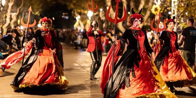 PortAventura Halloween Parade Halloween performers in a parade at PortAventura