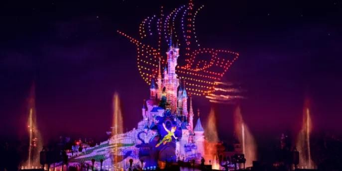 Disneyland Paris lit up at night