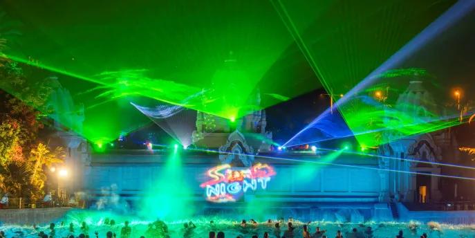 Strobe lights illuminating the beach at Siam Park during Siam Night