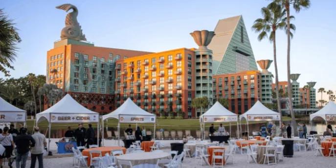 Event tents set up on the beach outside the Walt Disney World Dolphin Resort