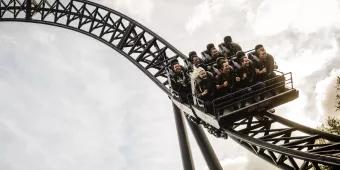 Riding a rollercoaster at Thorpe Park