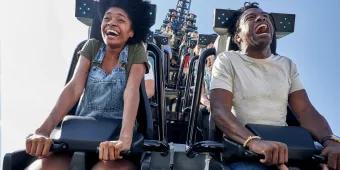 Couple riding VelociCoaster at Universal's Islands of Adventure