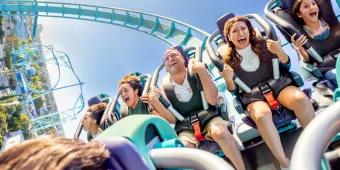 The Emperor Coaster at SeaWorld San Diego Riders screaming as they ride the Emperor coaster