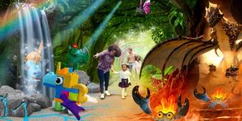 Concept art of a family walking through the Magical Forest at Legoland Windsor