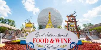 EPCOT International Food and Wine Festival The Food and Wine Festival Logo in front of Spaceship Earth