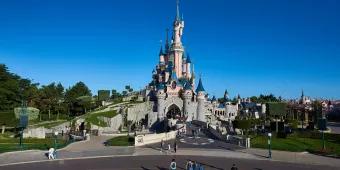 Sleeping Beauty Castle Guests walking towards Sleeping Beauty Castle at Disneyland Paris