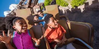 Two children smiling while riding Expedition Everest