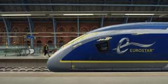 The front of a Eurostar train waiting at St Pancras International