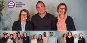 AttractionTickets.com is Employee Owned! A collage of employees with the text "proudly employee owned"