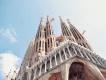 The Sagrada Familia Looking up at the large towers of the Sagrada Familia in front of a blue sky