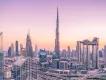 Burj Khalifa at Sunset Long distance view of the Burj Khalifa and other buildings during sunset