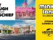 Minion Land at Universal Studios Florida A collage of images of concept art including a street of restaurants and a bakery with a giant pink cupcake on top. The text reds "Eat, laugh and cause mischief. Minion Land opening Summer 2023"