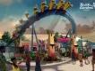 Phoenix Rising Concept Art Artists impression of a flying coaster going over people standing on a path